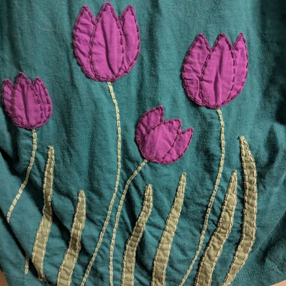 Synergy Organic Clothing Teal Muscle Tee with Purple Floral Accents - Picture 2 of 5